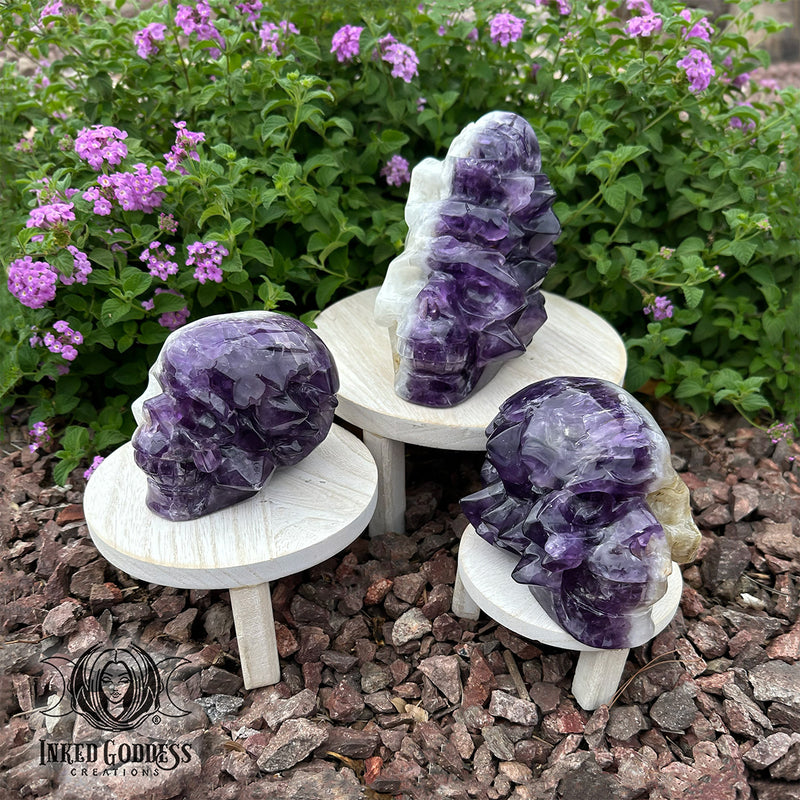 Load image into Gallery viewer, Amethyst &amp; Quartz Cluster Skull for Powerful AF Energy Drawing
