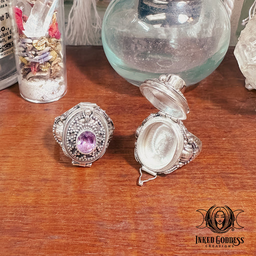Amethyst Sterling Silver Poison Ring- Size 9