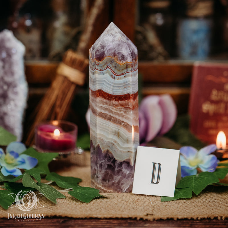 Load image into Gallery viewer, Amethyst &amp; Crazy Lace Agate Tower for Joyful Healing
