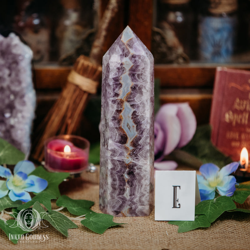 Load image into Gallery viewer, Amethyst &amp; Crazy Lace Agate Tower for Joyful Healing
