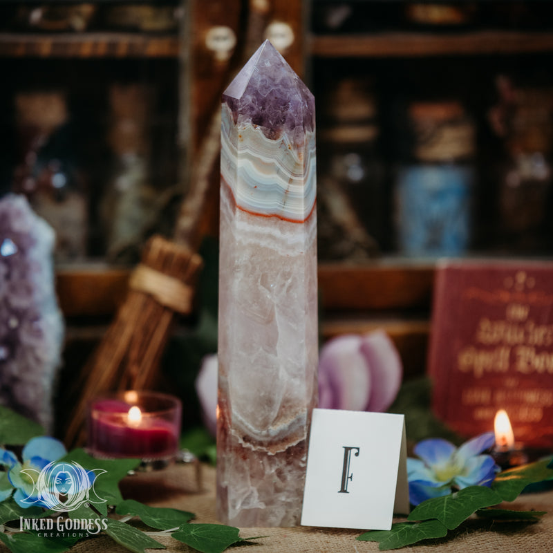 Load image into Gallery viewer, Amethyst &amp; Crazy Lace Agate Tower for Joyful Healing
