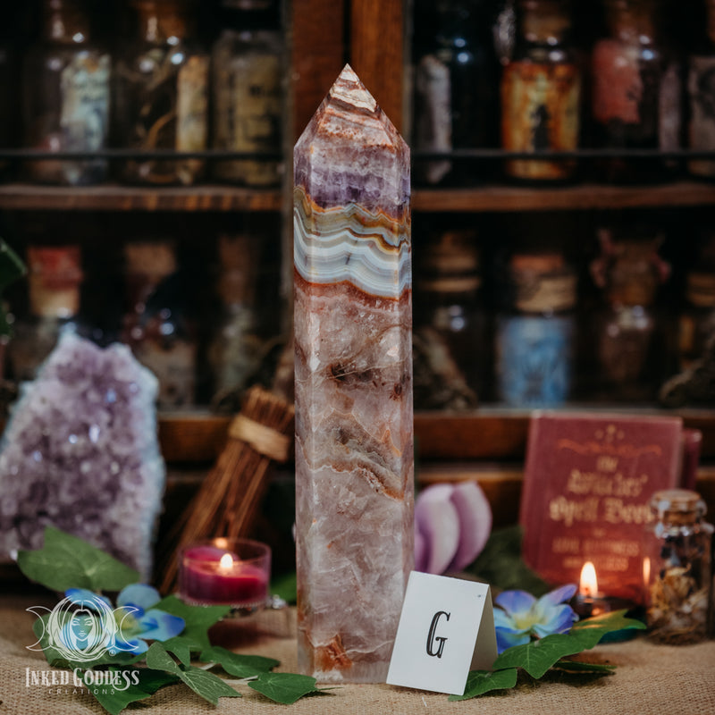 Load image into Gallery viewer, Amethyst &amp; Crazy Lace Agate Tower for Joyful Healing
