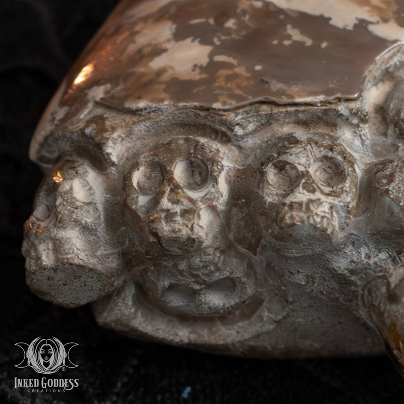 Load image into Gallery viewer, Ammonite with Carved Skulls for Amplified Intention
