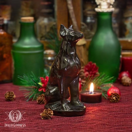 Anubis Dog Obsidian Statue for Underworld Energy