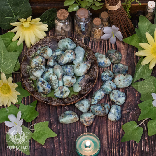 Azurite with Green Moonstone Tumbled Gemstone for Healing