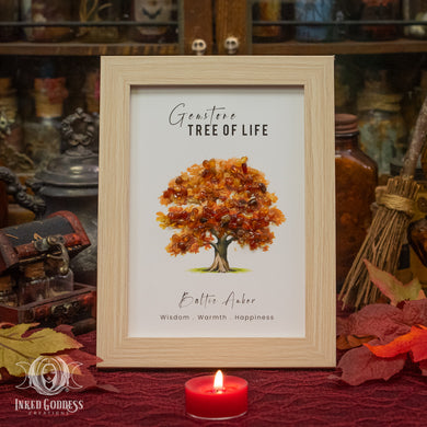 Baltic Amber Tree of Life Framed Art for Warmth and Wisdom
