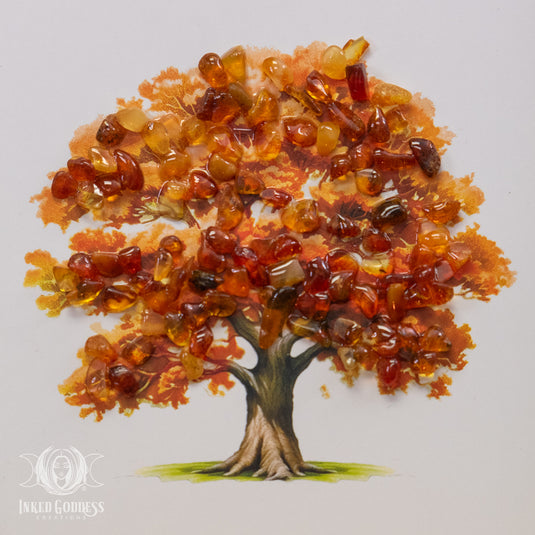 Baltic Amber Tree of Life Framed Art for Warmth and Wisdom