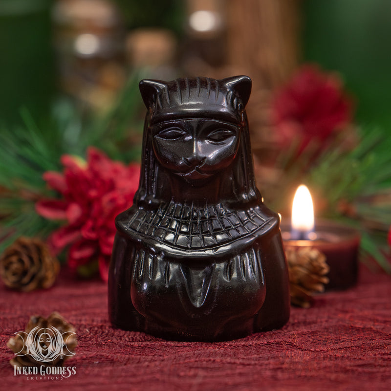 Load image into Gallery viewer, Bast Modern Obsidian Bust Statue for Home Protection
