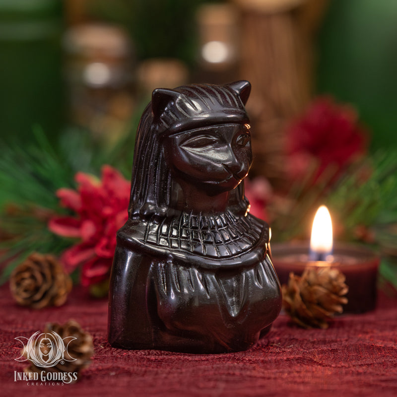 Load image into Gallery viewer, Bast Modern Obsidian Bust Statue for Home Protection

