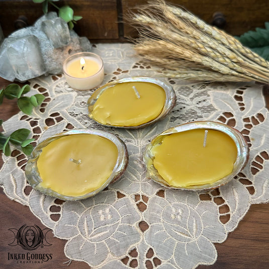 Beeswax Candle in Abalone Shell for Fire & Water Summer Magick