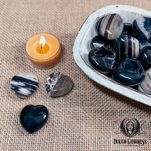 Black Banded Agate Gemstone Carved Heart for Balance