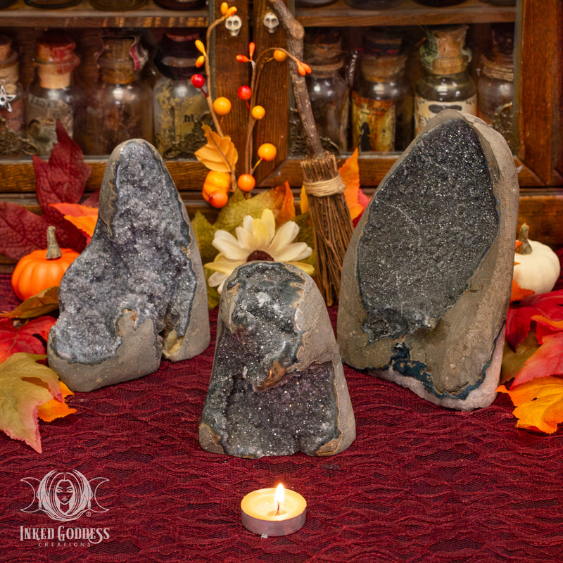 Load image into Gallery viewer, Black Galaxy Amethyst Cluster for Enhanced Psychic Abilities
