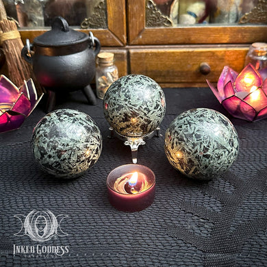 Black and Green Tourmaline Sphere for Witchy Vibes