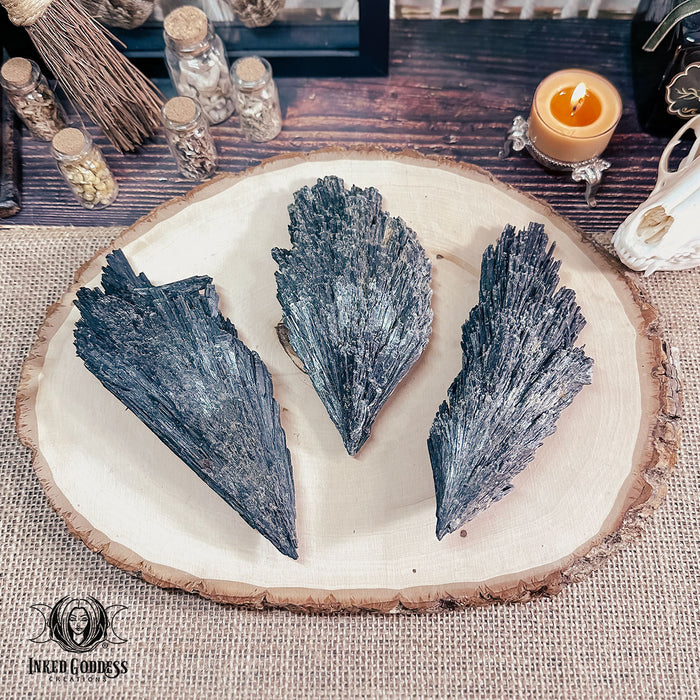 Black Kyanite Gemstone Fan for Meditation & Dream Recall