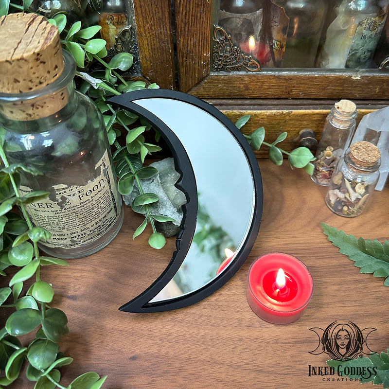 Load image into Gallery viewer, Black Moon Hand Mirror for Dark Divine Feminine Energy
