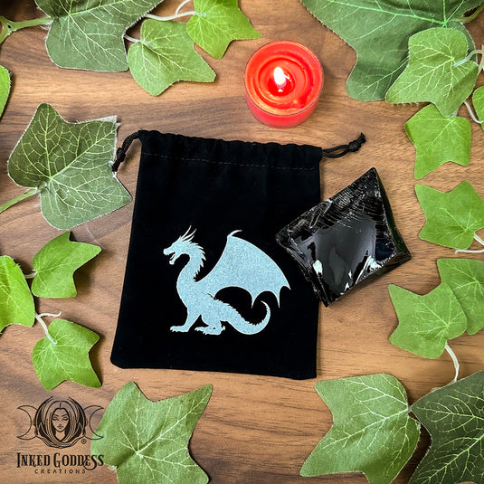 Raw Black Obsidian "Dragonglass" with Velvet Dragon Bag for Powerful Protection
