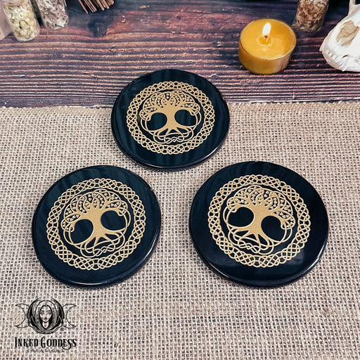 Black Obsidian Tree of Life Altar Tile for Protection