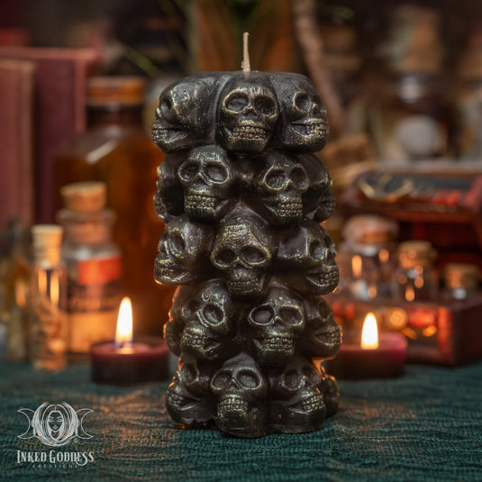 Skull Pile Black Pillar Candle for Underworld Magick