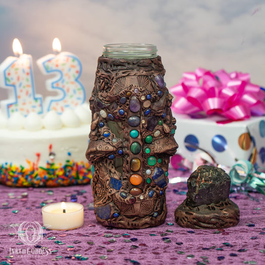 Black Tourmaline Clay Handmade Large Glass Jar for Protection Magick