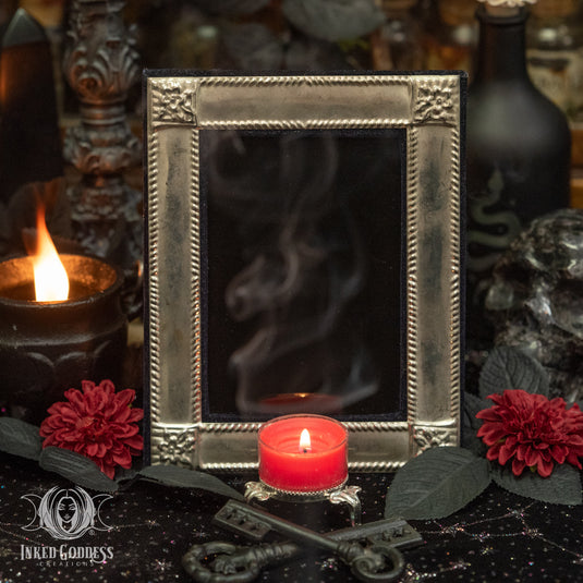 Black Velvet & Silver Scrying Mirror - OOAK