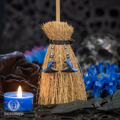 Black & Blue Witch Hat Acrylic Earrings for Witchy Fun