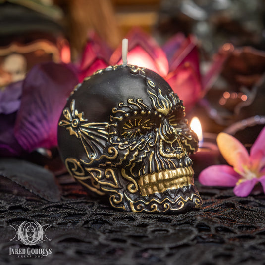 Black & Gold Skull Candle for Ancestor Connections