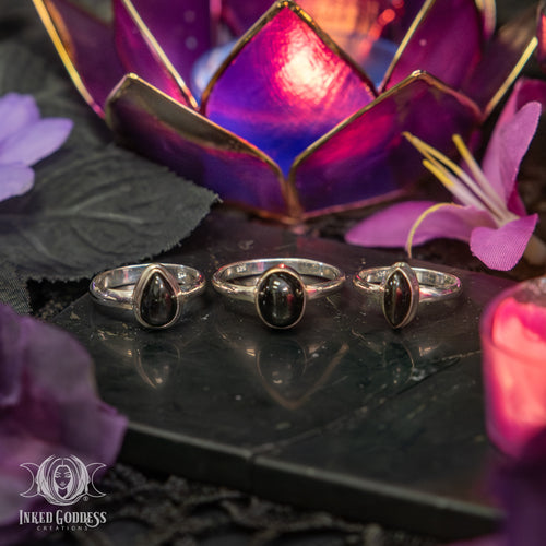 Black Star Gemstone Sterling Silver Ring for Restorative Healing