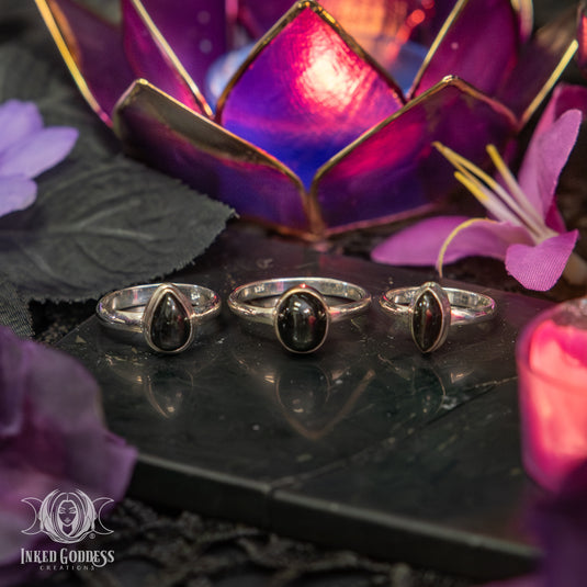 Black Star Gemstone Sterling Silver Ring for Restorative Healing