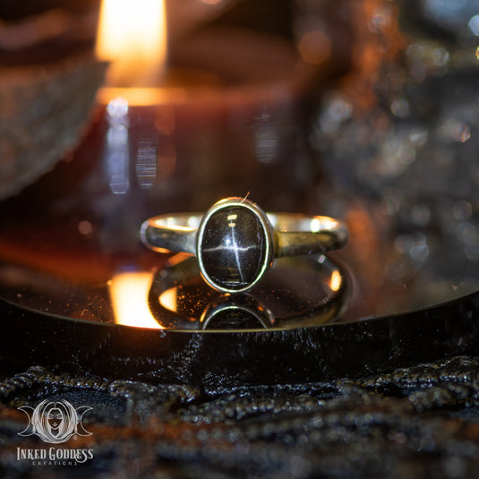 Black Star Gemstone Sterling Silver Ring for Restorative Healing