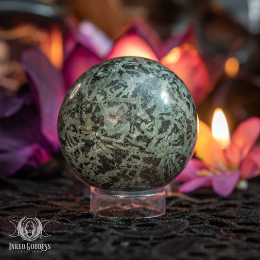 Black and Green Tourmaline Sphere for Witchy Vibes