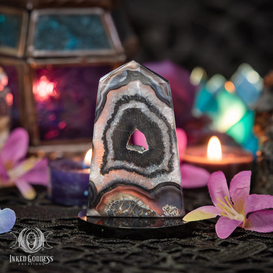 Black and White Druzy Agate Portal Small Tower for Clearing Energy