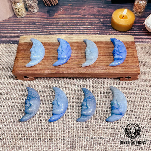 Blue Aventurine Carved Moon Face for Blue Moon Magick