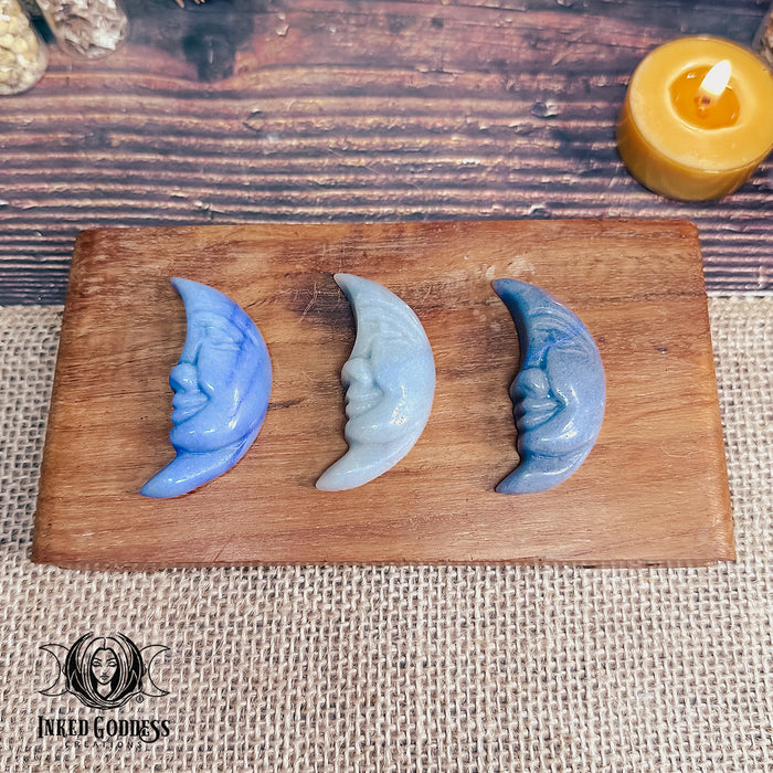 Blue Aventurine Carved Moon Face for Blue Moon Magick