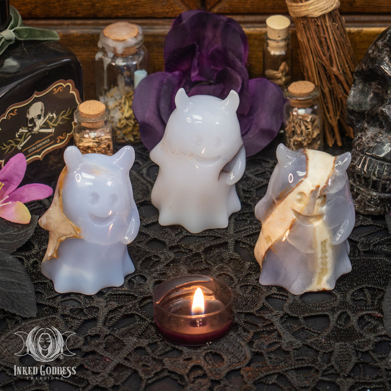 Load image into Gallery viewer, Blue Chalcedony Devil Ghost for Scaring Away Negativity

