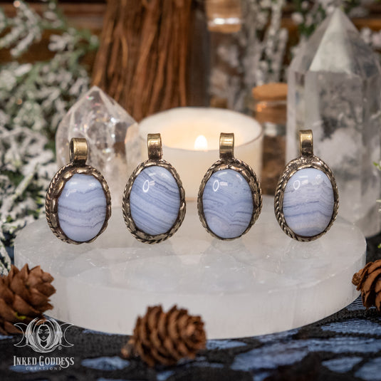 Blue Lace Agate Tibetan Necklace for Speaking Your Mind