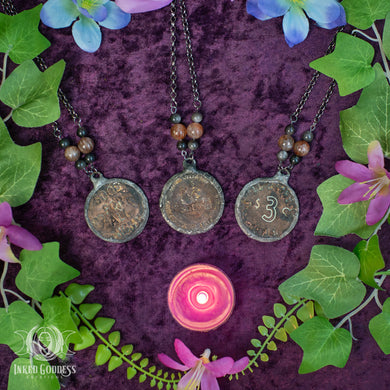 Brothel Coin Red Phantom Quartz & Silver Obsidian Necklace - Handmade by Morgan