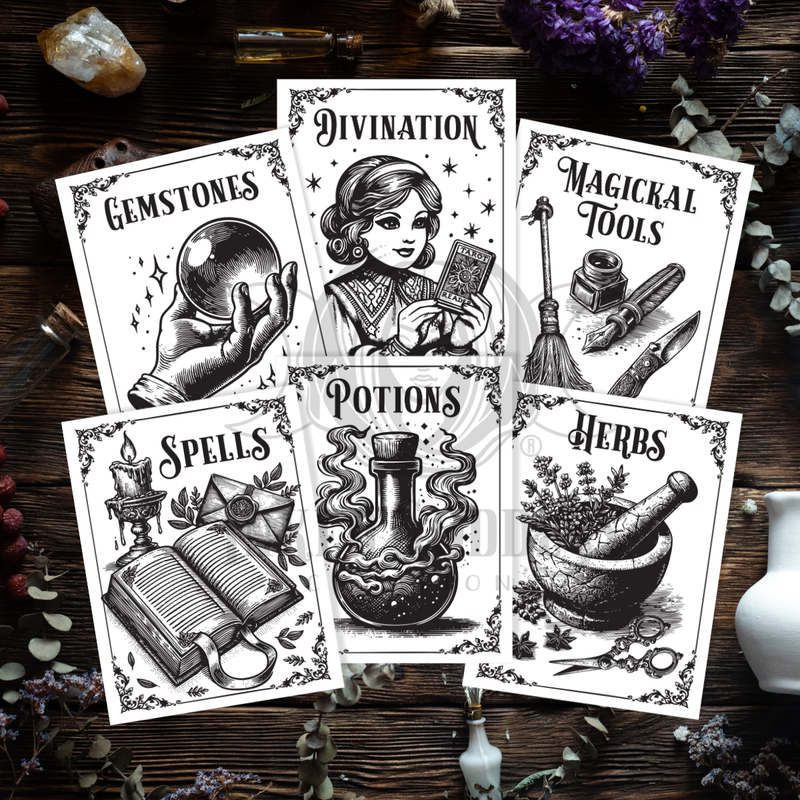 Load image into Gallery viewer, Color Your Own Book of Shadows Divider Pages - Set of 12 - PDF Download
