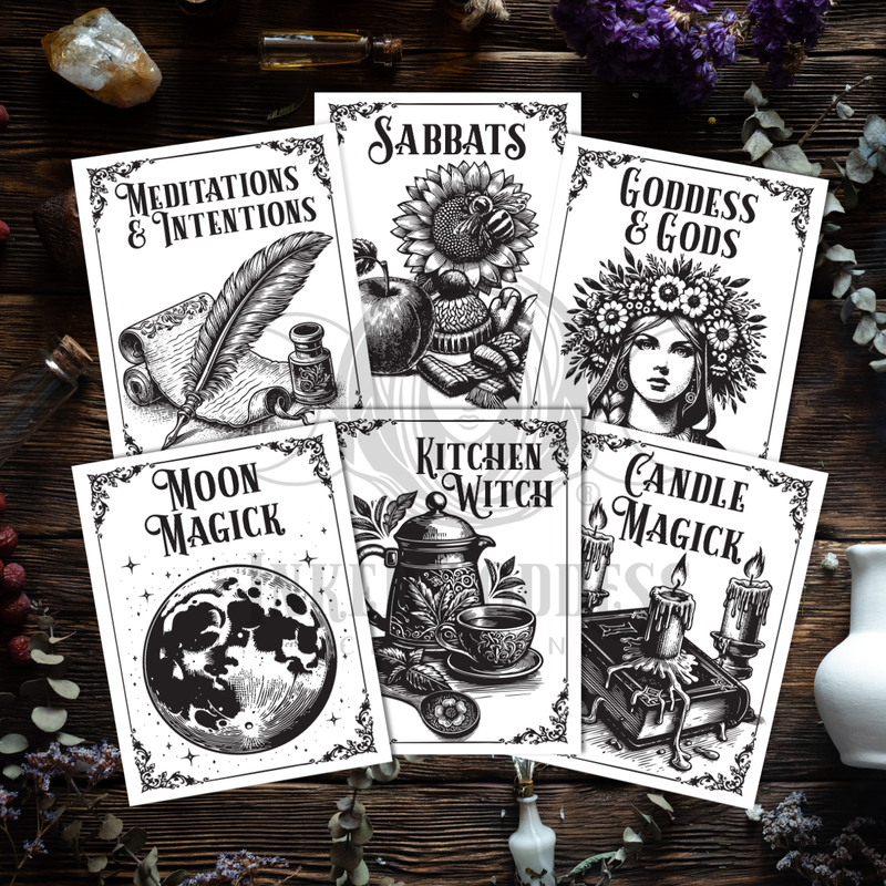 Load image into Gallery viewer, Color Your Own Book of Shadows Divider Pages - Set of 12 - PDF Download
