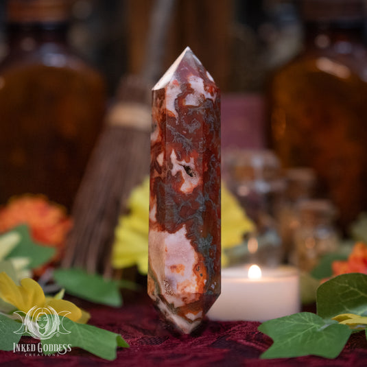 Carnelian and Moss Agate Double Terminated Point for Confident Self-Love