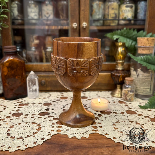 Carved Wooden Chalice for Ceremonial Offerings