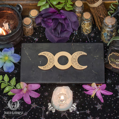 Celtic Triple Moon Wood Sphere Holder for Nature Magick