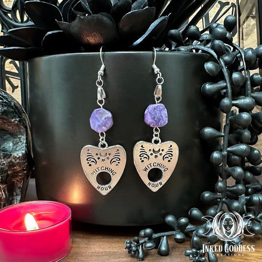 Charoite Witching Hour Planchette Earrings - Handmade by Morgan