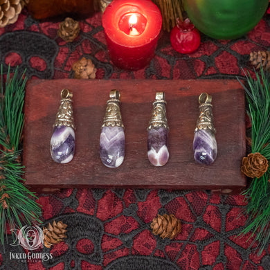 Chevron Amethyst Teardrop Tibetan Necklace for Higher Self Connection