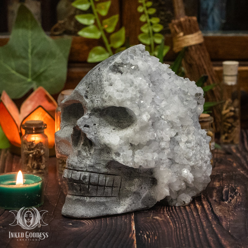 Load image into Gallery viewer, Chrysanthemum Quartz Skull for Ancestral Healing
