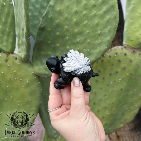 Chrysanthemum Stone Carved Turtle for Blooming Abundance