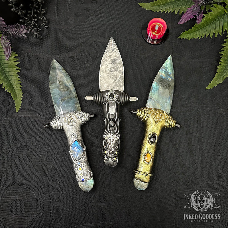 Load image into Gallery viewer, Clay &amp; Gemstone Athame for Cutting Doorways &amp; Cords

