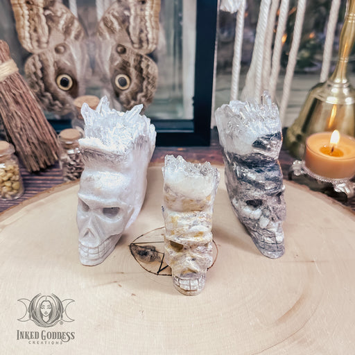 Clear Quartz Cluster Carved Skull for Protection