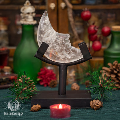 Clear Quartz Crescent Moon with Inclusions with Stand for Powerful Healing