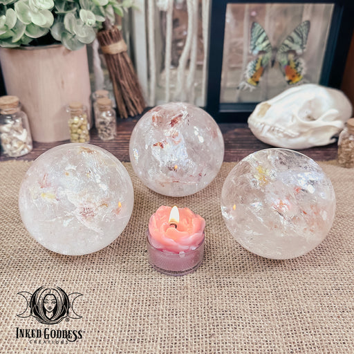 Clear Quartz Sphere with Flame Inclusions for Warmth