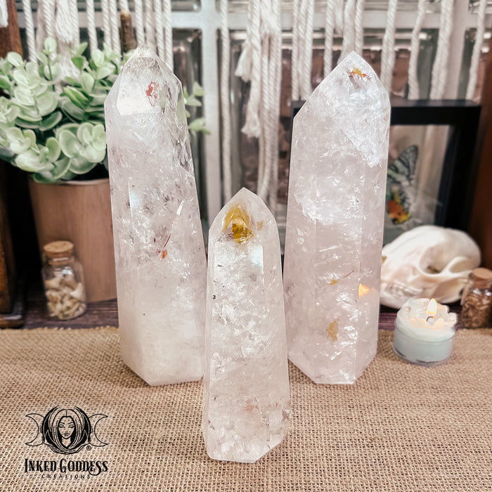 Clear Quartz Tower with Flame Inclusions for Courage
